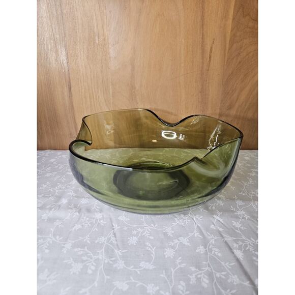 Vintage Anchor Hocking Glass Chip & Dip Bowl Set Green Glass RETRO 9.5" & 5" - Picture 3 of 10